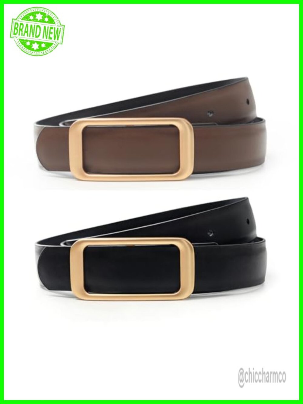 Reversible Genuine Leather Belt Thin Waist Belt with Buckle for Jeans Pants